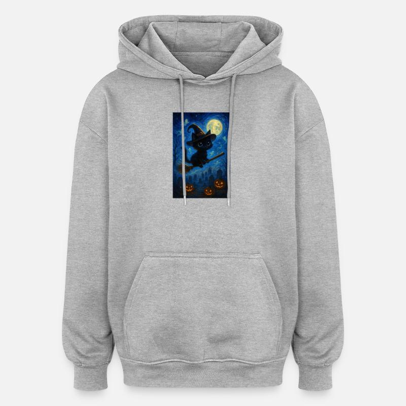 Chat sorcière mignon d'Halloween - Sweat à capuche oversize unisexe - gris chiné