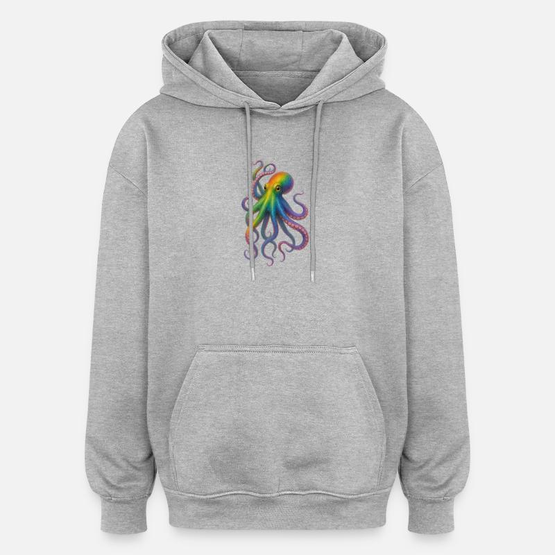 Bunter Regenbogen Oktopus Design - Oversized Unisex Hoodie - Grau meliert