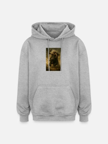 Barbarian Warrior on Brown Bear – Fant Illustration - Oversized Unisex Hoodie - heather grey