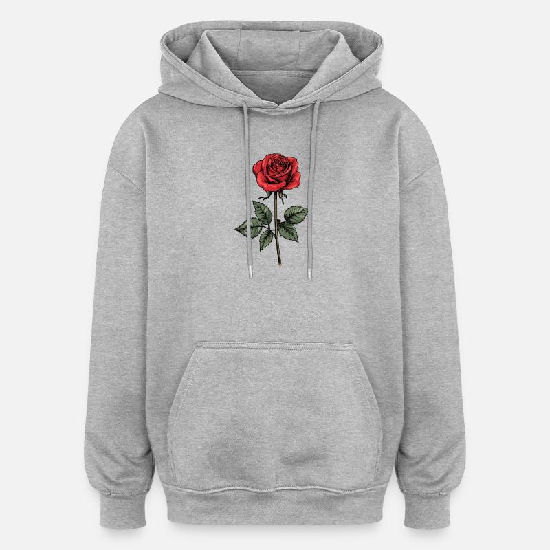 Graphique d’illustration de rose rouge - Sweat à capuche oversize unisexe - gris chiné