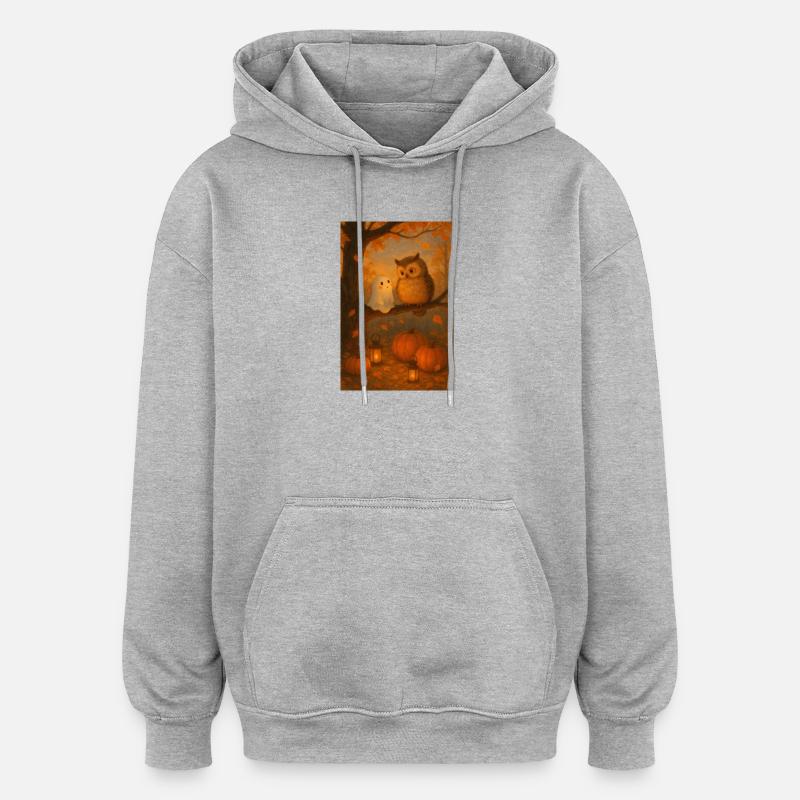Gespenst mit süßer Eule - Oversized Unisex Hoodie - Grau meliert