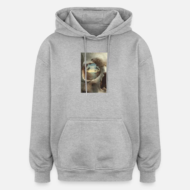 Île tropicale en crâne - Sweat à capuche oversize unisexe - gris chiné