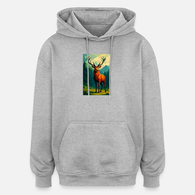 Polynature Cerf - Sweat à capuche oversize unisexe - gris chiné