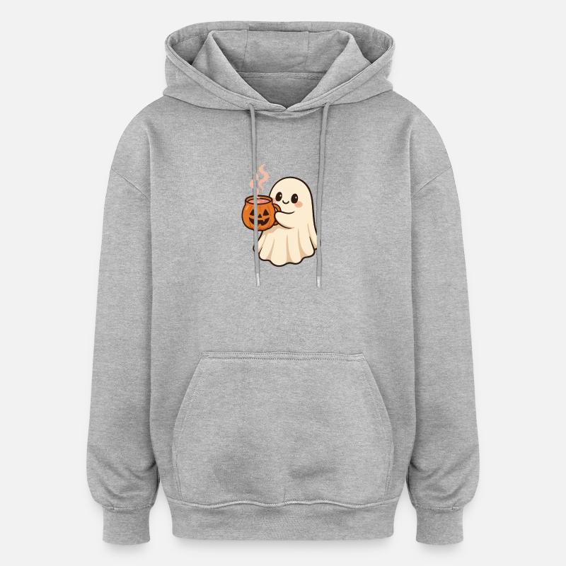 Fantôme avec citrouille Mug Halloween - Sweat à capuche oversize unisexe - gris chiné