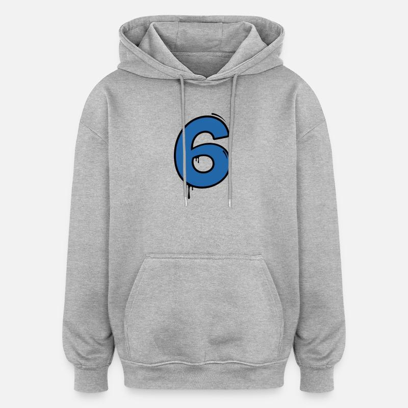 Graffiti Digit 6 Bleu - Sweat à capuche oversize unisexe - gris chiné