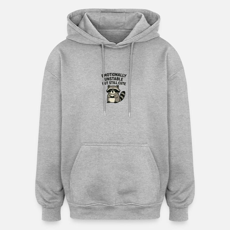 Émotionnel raton laveur mignon chaotique drôle - Sweat à capuche oversize unisexe - gris chiné