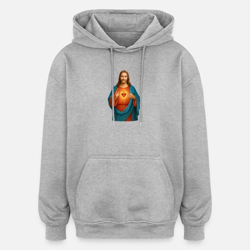 Hjärtljus Jesus-emblem - Oversized luvtröja unisex - gråmelerad