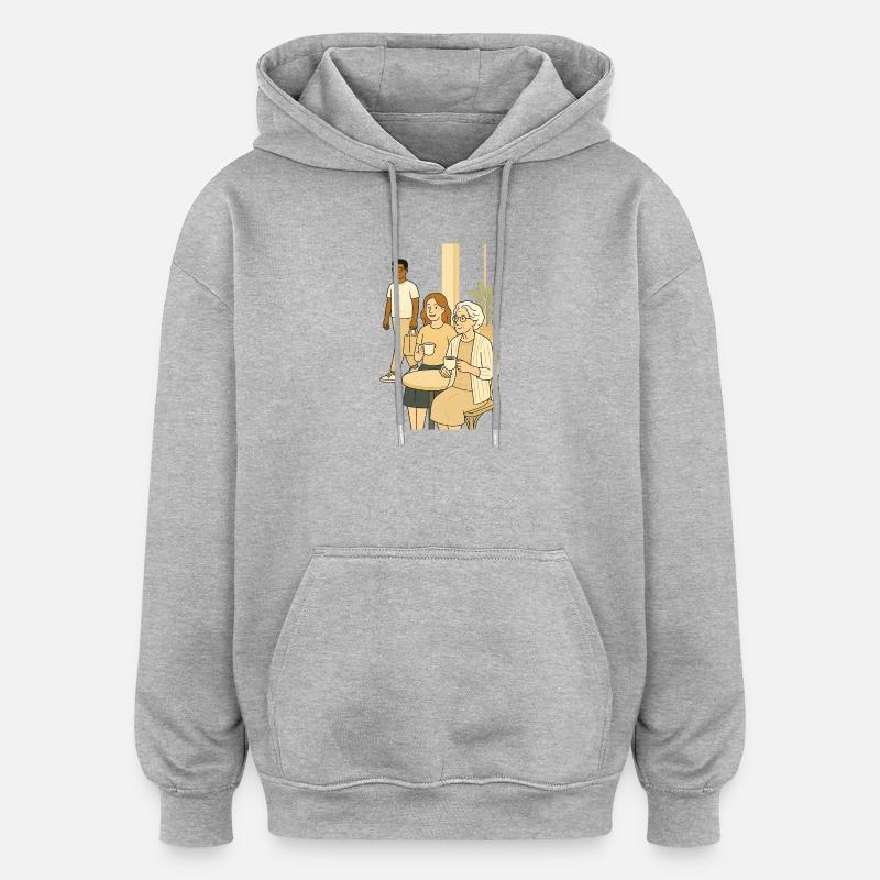 Générations de l’heure du café - Sweat à capuche oversize unisexe - gris chiné