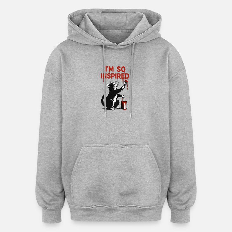 Conception inspirée de l’art du chat - Sweat à capuche oversize unisexe - gris chiné