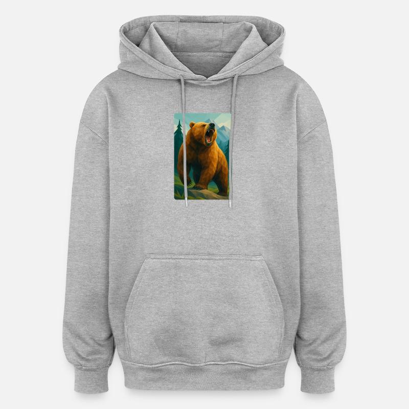 Polynature Grizzli - Sweat à capuche oversize unisexe - gris chiné