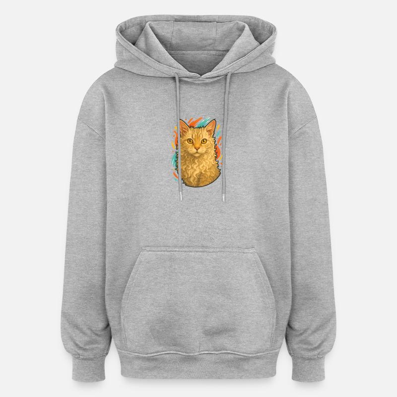 LaPerm Katze mit lebendigem Hintergrund - Oversized Unisex Hoodie - Grau meliert