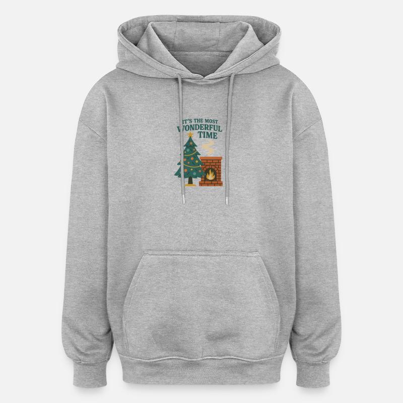 Cheminée de Noël - Sweat à capuche oversize unisexe - gris chiné