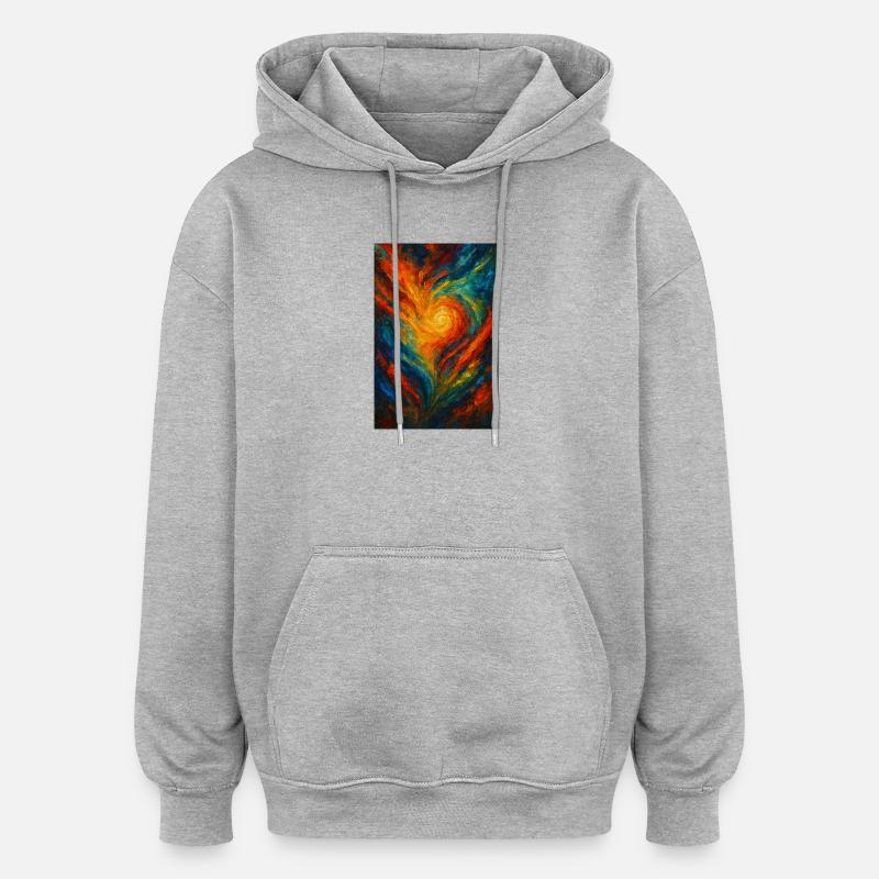 Vortex Chromatique Abstrait Feu - Sweat à capuche oversize unisexe - gris chiné