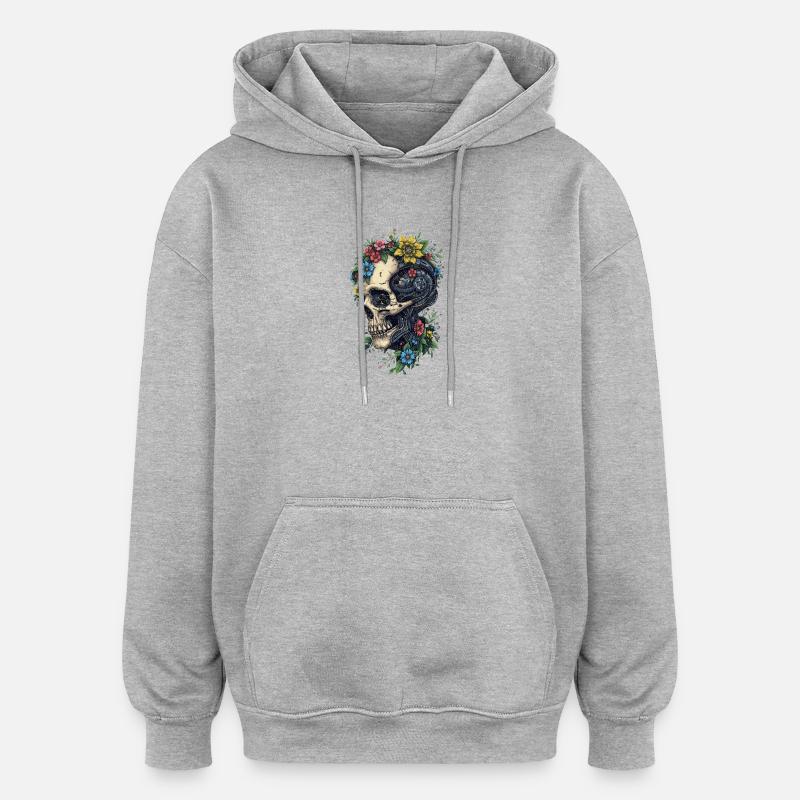 Floral skull and steampunk machine - Oversized Unisex Hoodie - heather grey