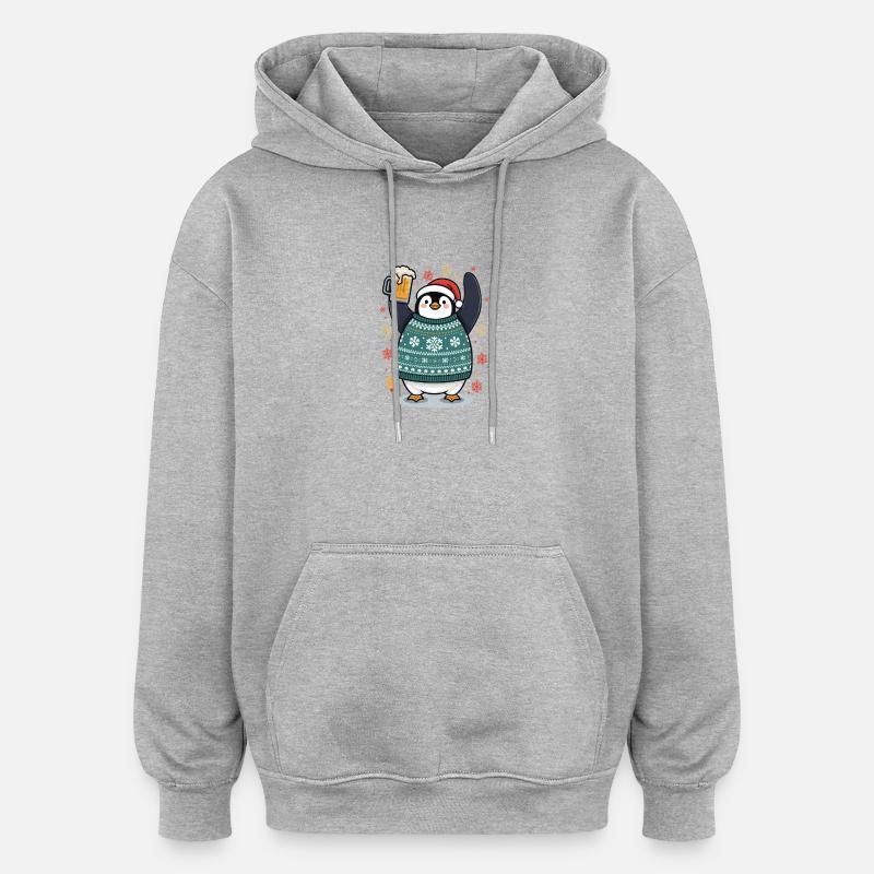 Festlicher Pinguin im Pullover - Oversized Unisex Hoodie - Grau meliert