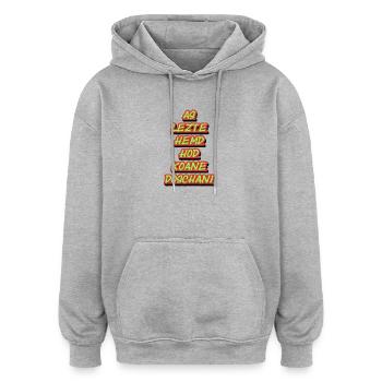 Neon-Graffiti Stapeltexte - Oversized Unisex Hoodie - Grau meliert - Vorne - Noah (186cm)