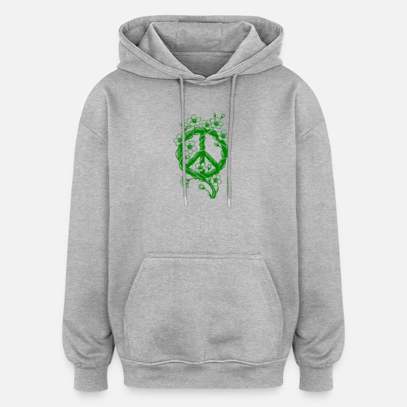 Symbole de la Paix en Fleurs - Sweat à capuche oversize unisexe - gris chiné
