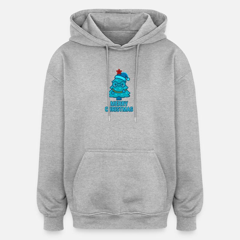 Blauer Comic-Weihnachtsbaum mit Brille - Oversized Unisex Hoodie - Grau meliert