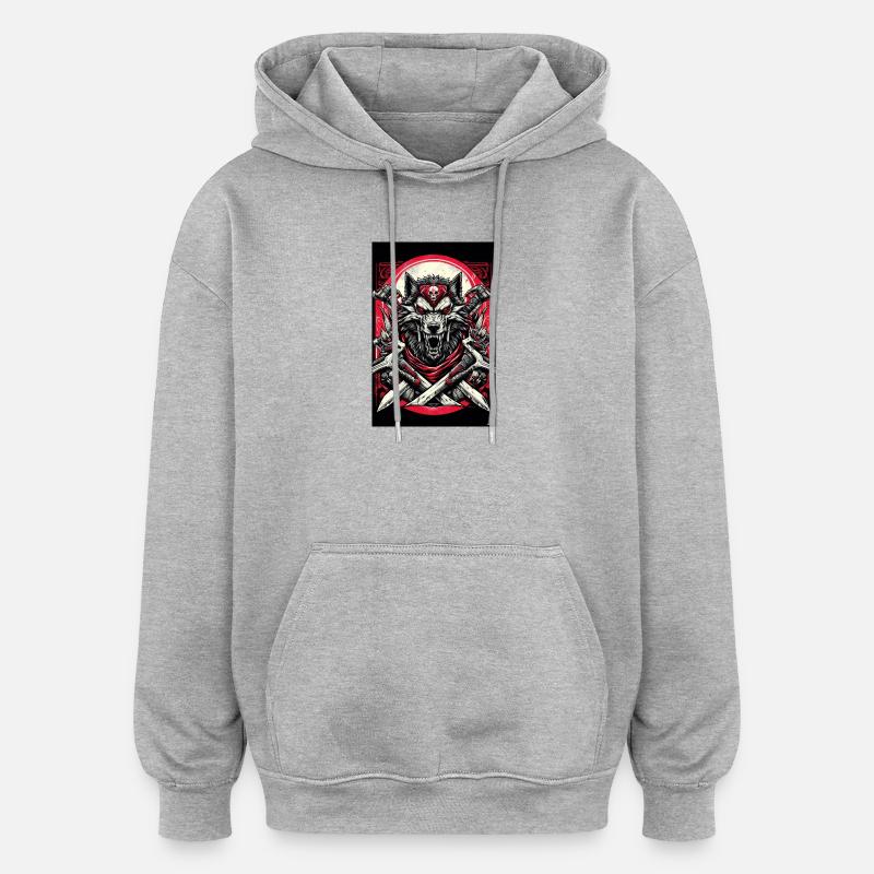 Guerrier Loup Pourpre avec des Lames - Sweat à capuche oversize unisexe - gris chiné