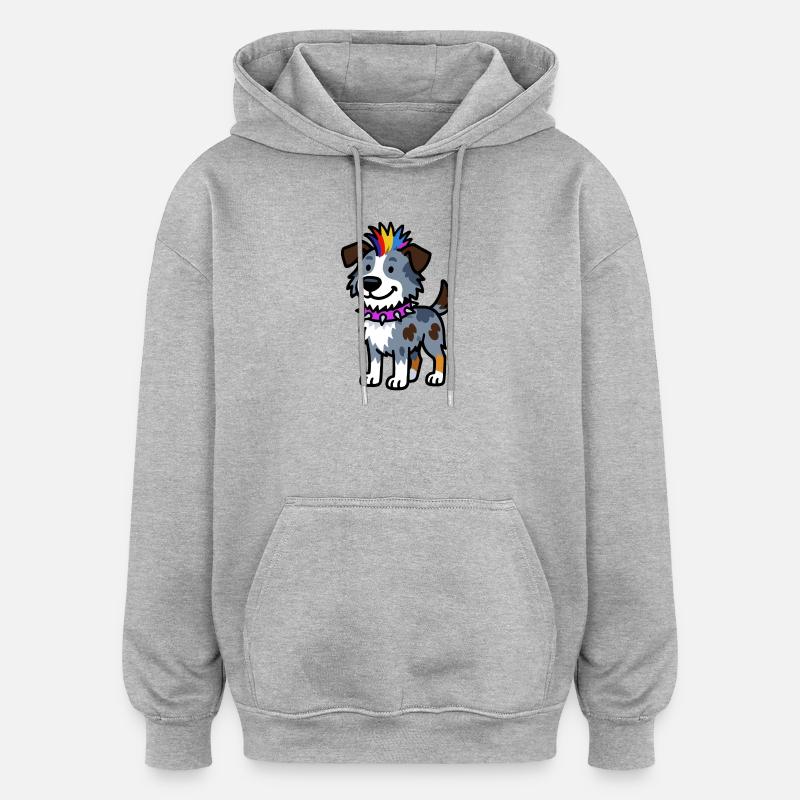 Design punk cool du berger australien - Sweat à capuche oversize unisexe - gris chiné