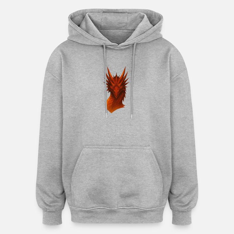 Dragon Lowpoly Enflammé - Sweat à capuche oversize unisexe - gris chiné