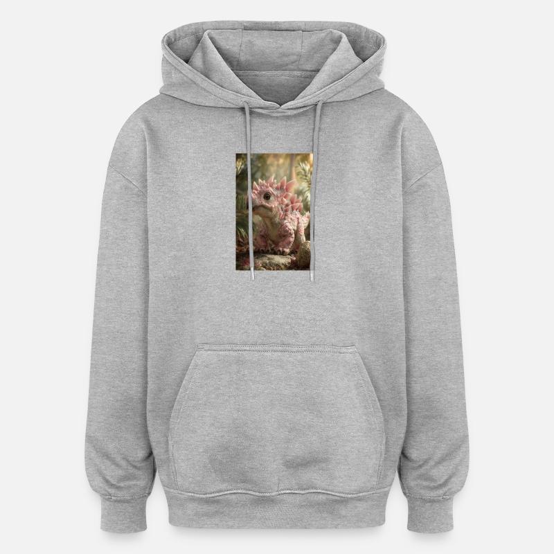 Rosa Stegosaurus im Ember Forest - Oversized Unisex Hoodie - Grau meliert