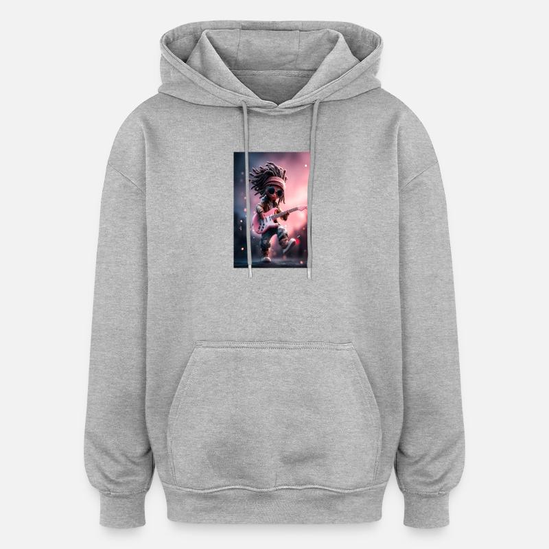 Dreadlock-Rock-Puppe mit rosa Gitarre - Oversized Unisex Hoodie - Grau meliert