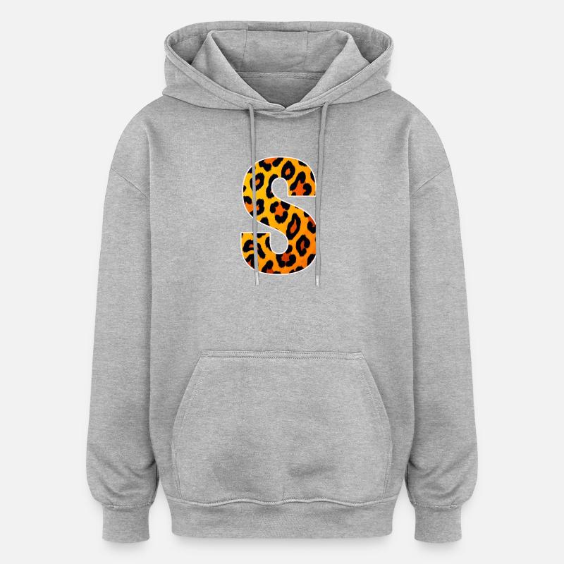 Lettre S à imprimé léopard - Sweat à capuche oversize unisexe - gris chiné