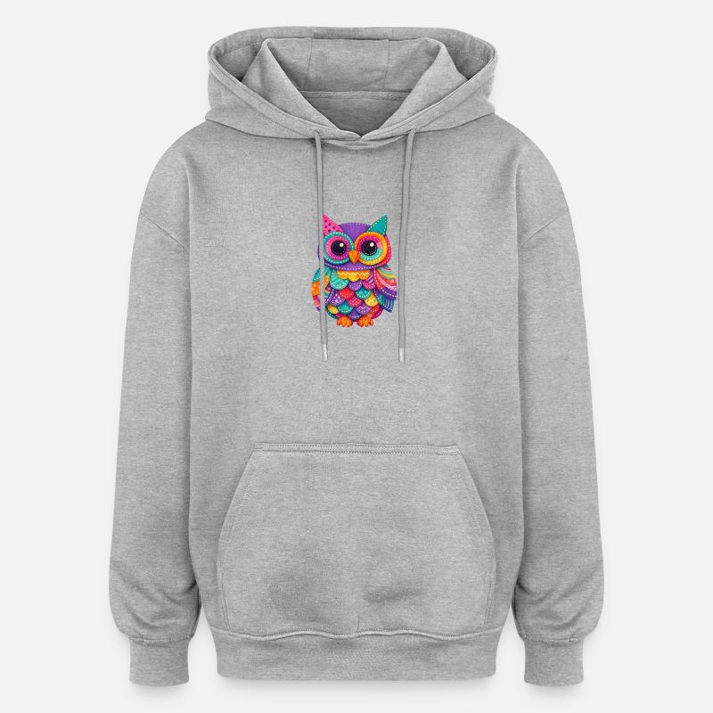 Magie du Hibou en Patchwork - Sweat à capuche oversize unisexe - gris chiné