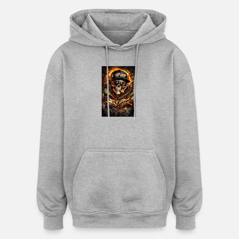 Hip Hop Fire Skull Graffiti - Sweat à capuche oversize unisexe - gris chiné