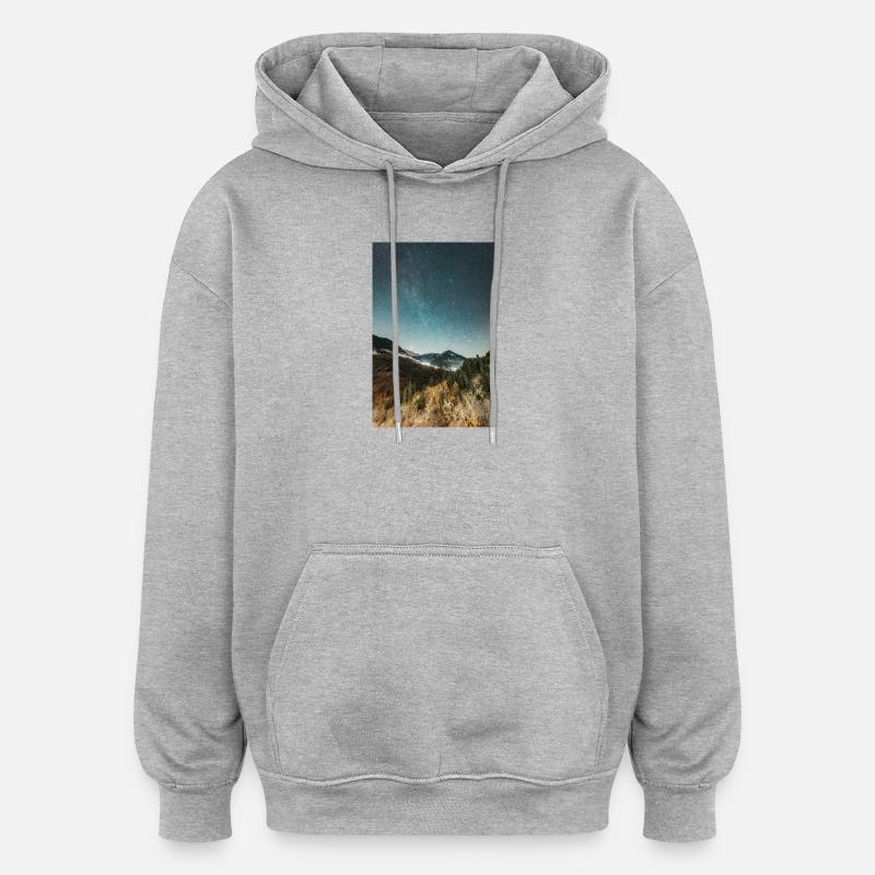 La Voie lactée au-dessus des montagnes Agrafa - Sweat à capuche oversize unisexe - gris chiné