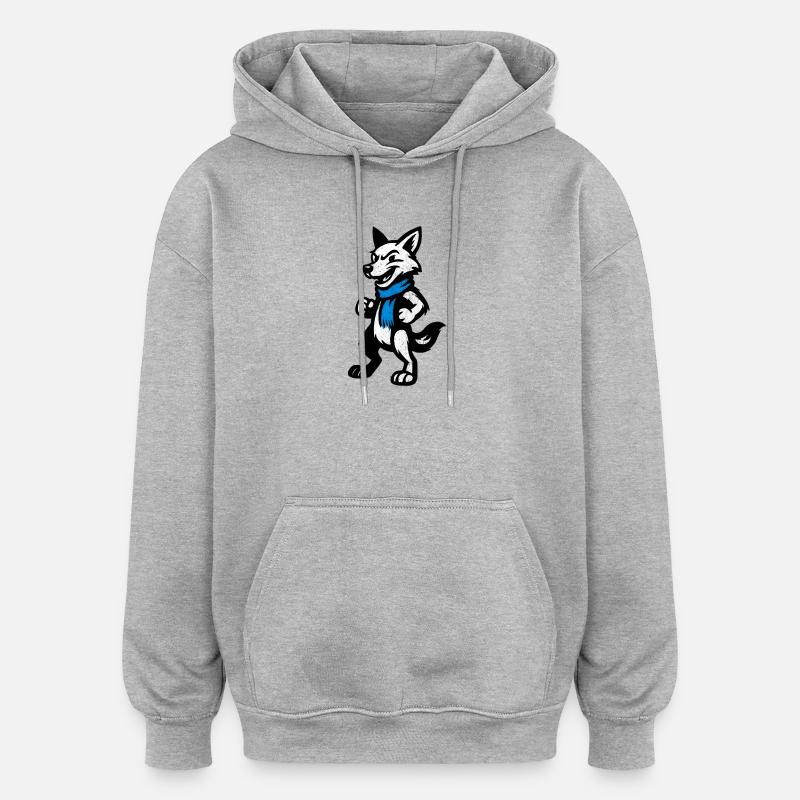 Héros loup avec écharpe bleue - Sweat à capuche oversize unisexe - gris chiné