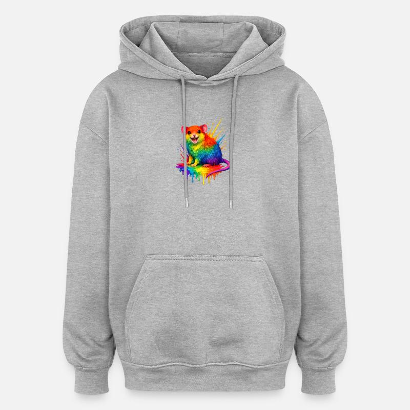 Rainbow mouse in paint splash - Oversized Unisex Hoodie - heather grey