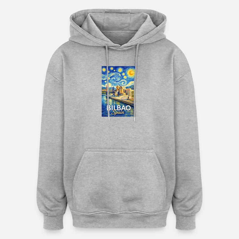 Bilbao, Espagne - Sweat à capuche oversize unisexe - gris chiné