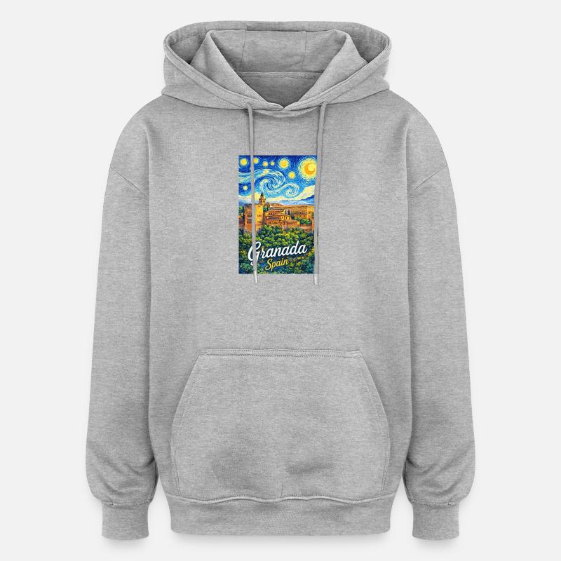 Grenade, Espagne - Sweat à capuche oversize unisexe - gris chiné
