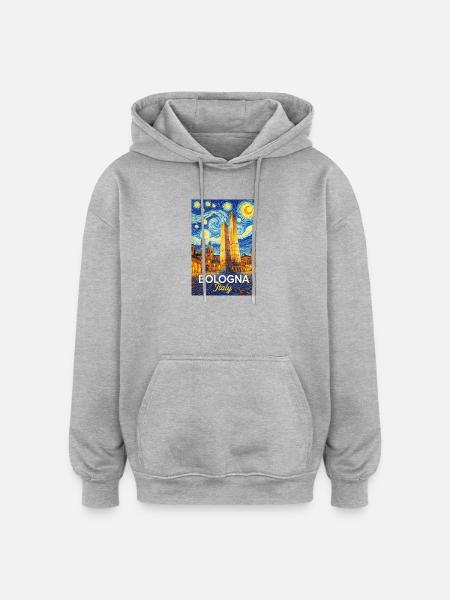 Bologne, Italie. - Sweat à capuche oversize unisexe - gris chiné