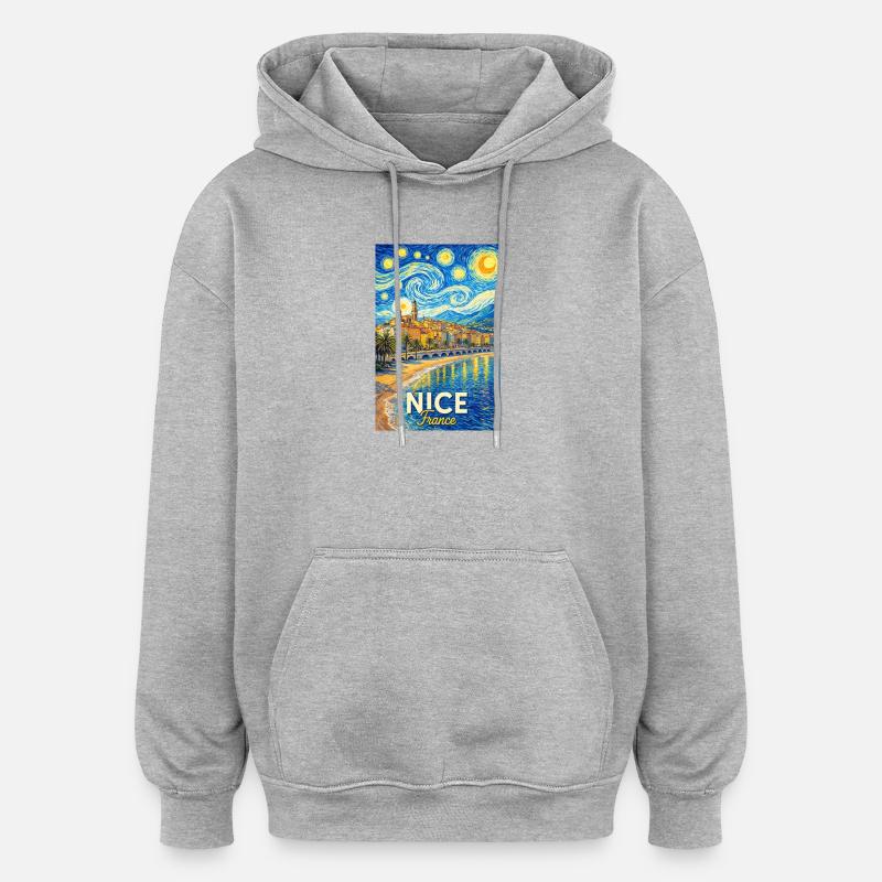 Nizza, Francia - Felpa con cappuccio unisex oversize - grigio melange
