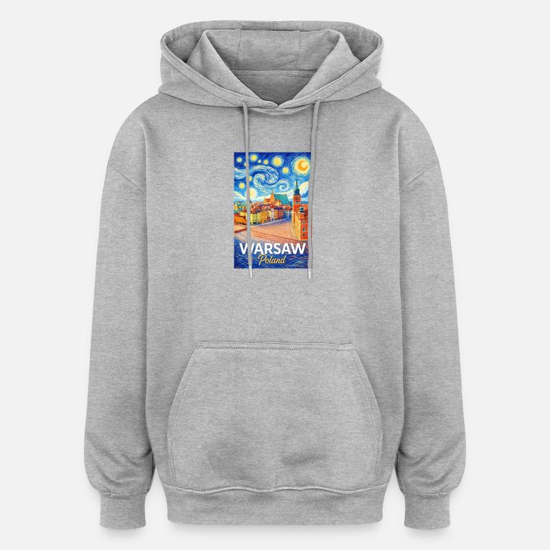 Varsovie, Pologne - Sweat à capuche oversize unisexe - gris chiné