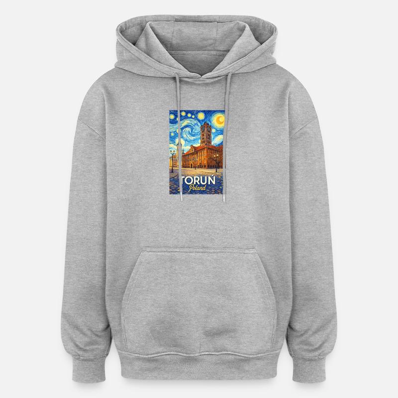 Toruń, Pologne - Sweat à capuche oversize unisexe - gris chiné