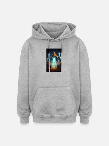 Alien UFO Pyramid Rocket - Oversized Unisex Hoodie - heather grey