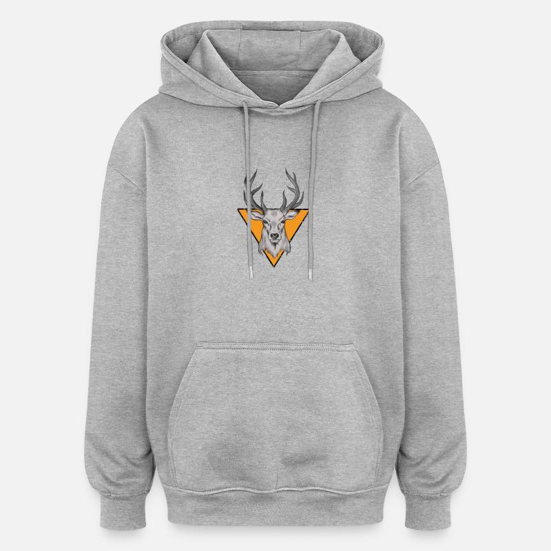 Deer head in orange triangle - Oversized Unisex Hoodie - heather grey