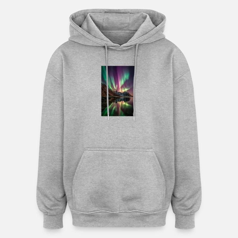 Refleksje w Aurora Peaks - Bluza z kapturem oversize typu unisex - szary melanż