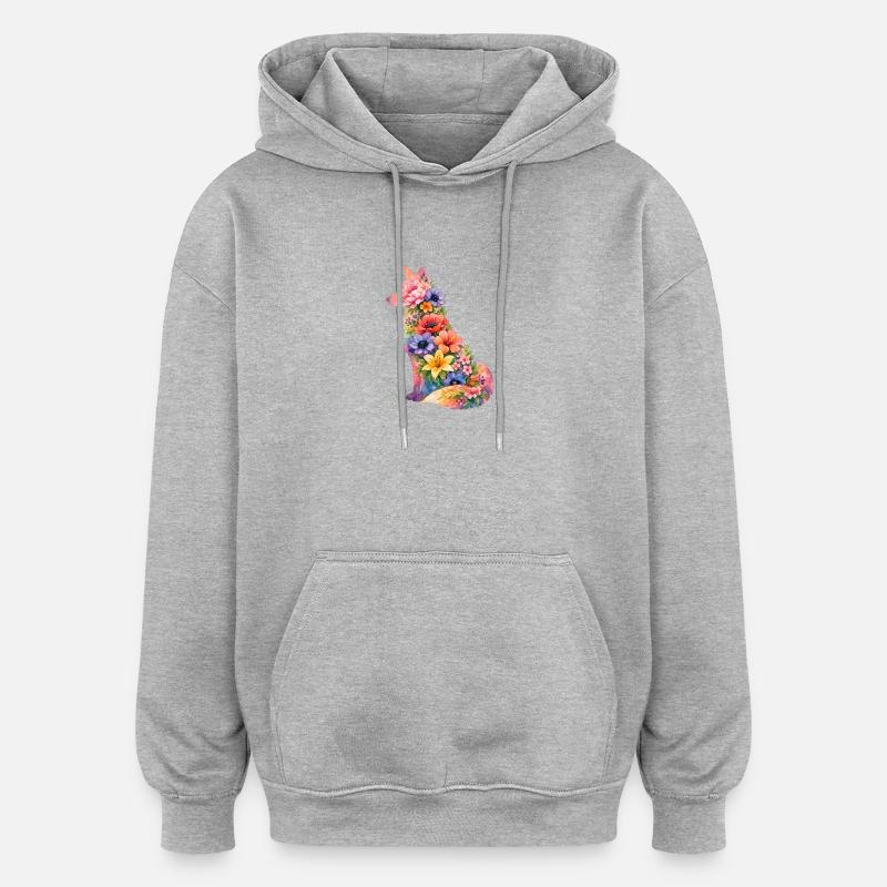 Fleurs en silhouette de renard - Sweat à capuche oversize unisexe - gris chiné