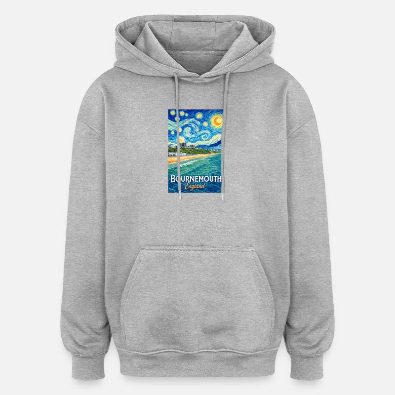 Bournemouth, Angleterre, Nuit étoilée - Sweat à capuche oversize unisexe - gris chiné