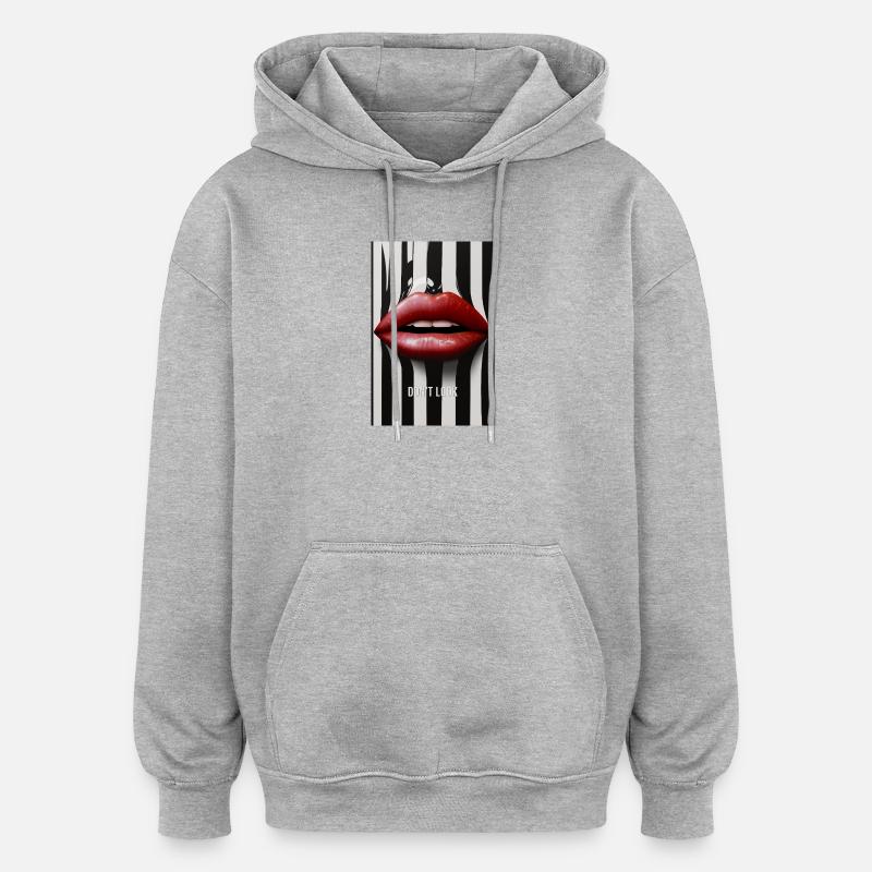 Don’t Look Lippen Statement Design - Oversized Unisex Hoodie - Grau meliert
