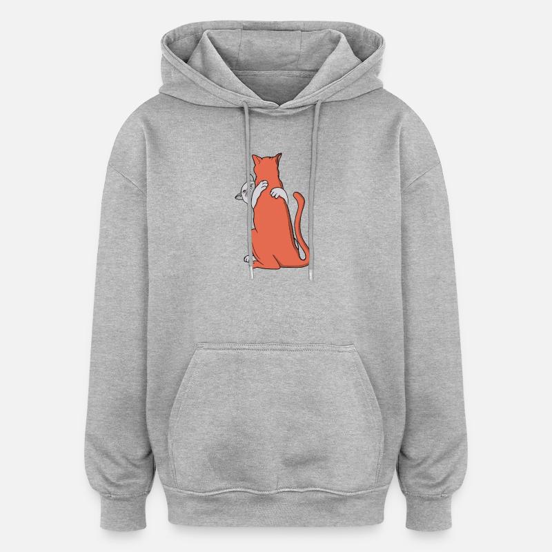 Deux chats s’embrassent dans l’amitié - Sweat à capuche oversize unisexe - gris chiné