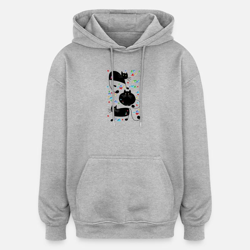 Chats - Sweat à capuche oversize unisexe - gris chiné