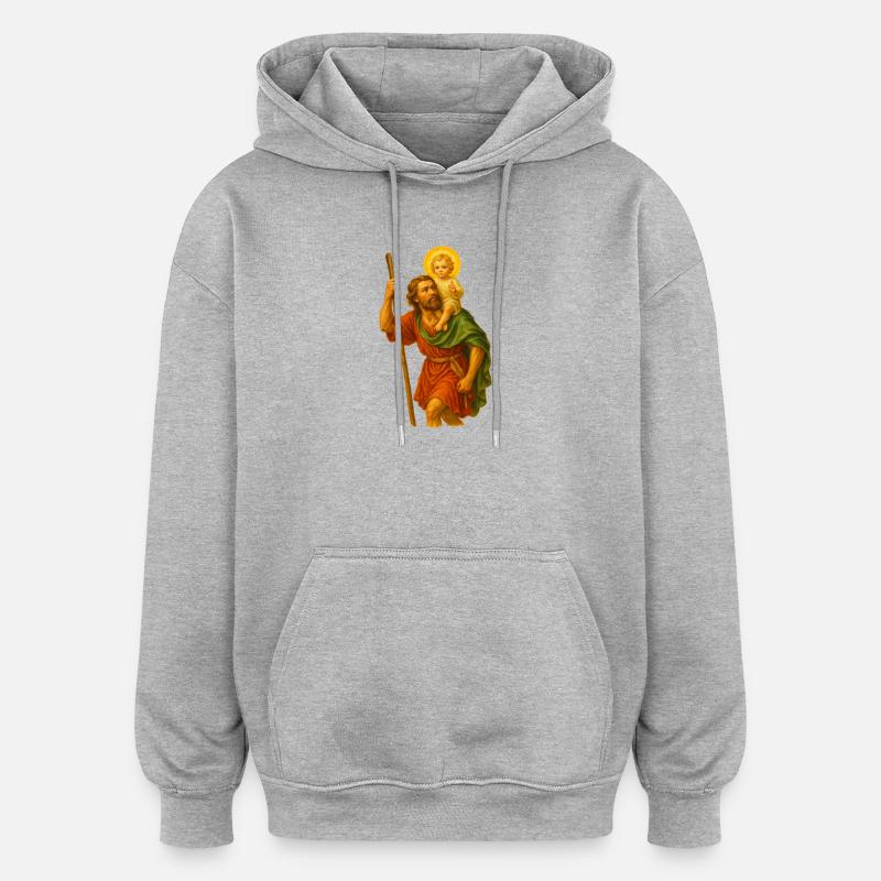 Heiliger Wanderer mit Kind - Oversized Unisex Hoodie - Grau meliert