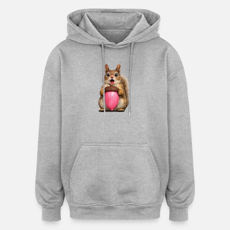 Eichhörnchen mit rosa Eichel - Oversized Unisex Hoodie - Grau meliert