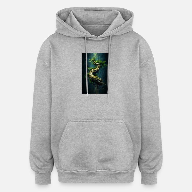 Arbre Spiral Verdant dans l’Abîme Sombre - Sweat à capuche oversize unisexe - gris chiné